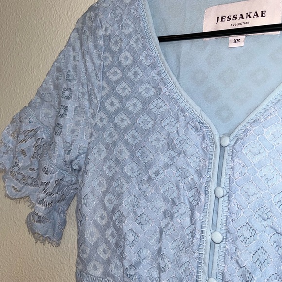 JESSAKAE Delancey Street Lace Dress | Size XS | Color: Powder Blue - Picture 5 of 6